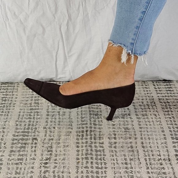 Chanel Vintage Pumps By  Karl Lagerfeld Brown Suede Printed Semi-Pointed Toes - Picture 5 of 5